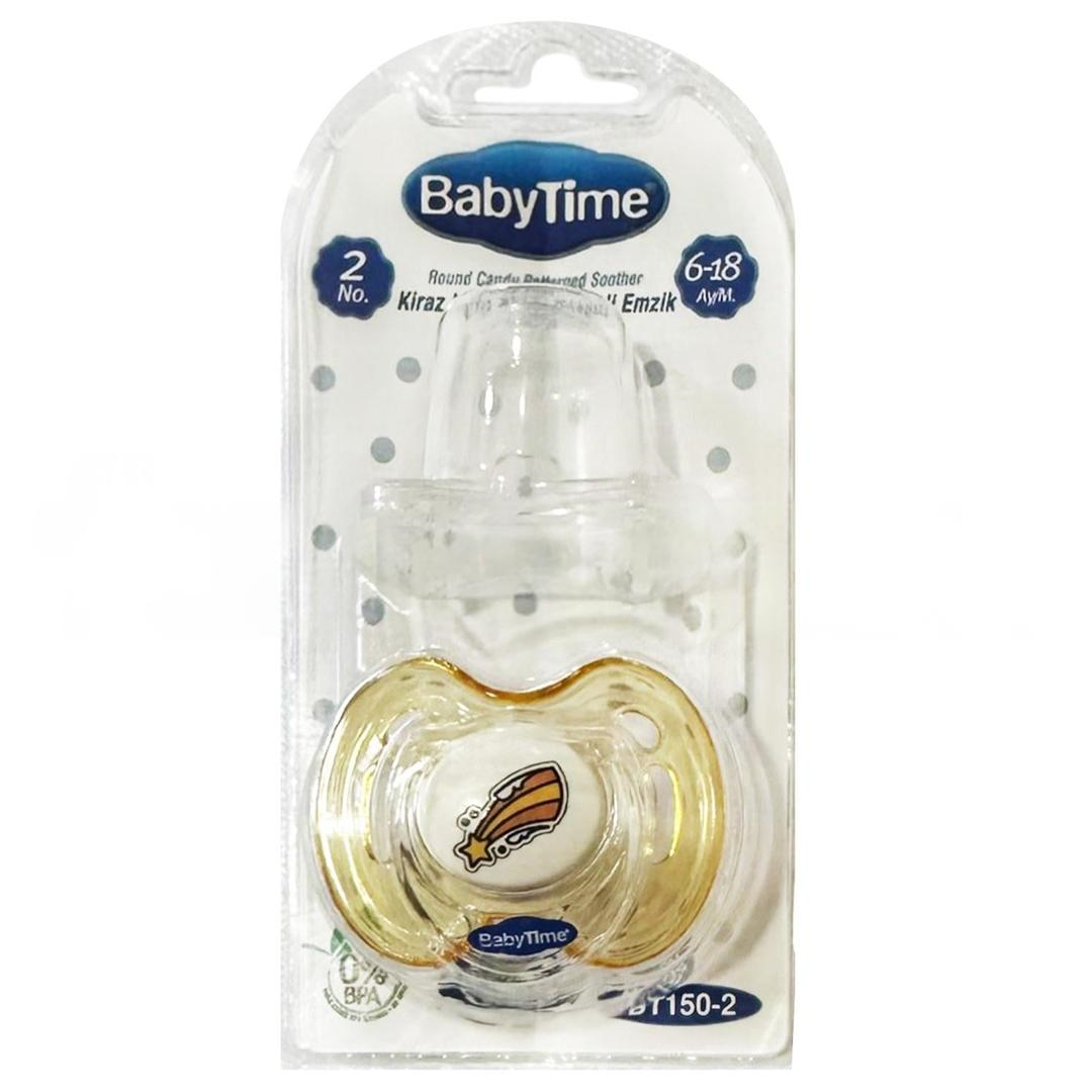 Baby Time BT150-2 Kiraz Uçlu Koruyucu Kapaklı Akide Gövdeli 6-18 Ay Desenli Emzik