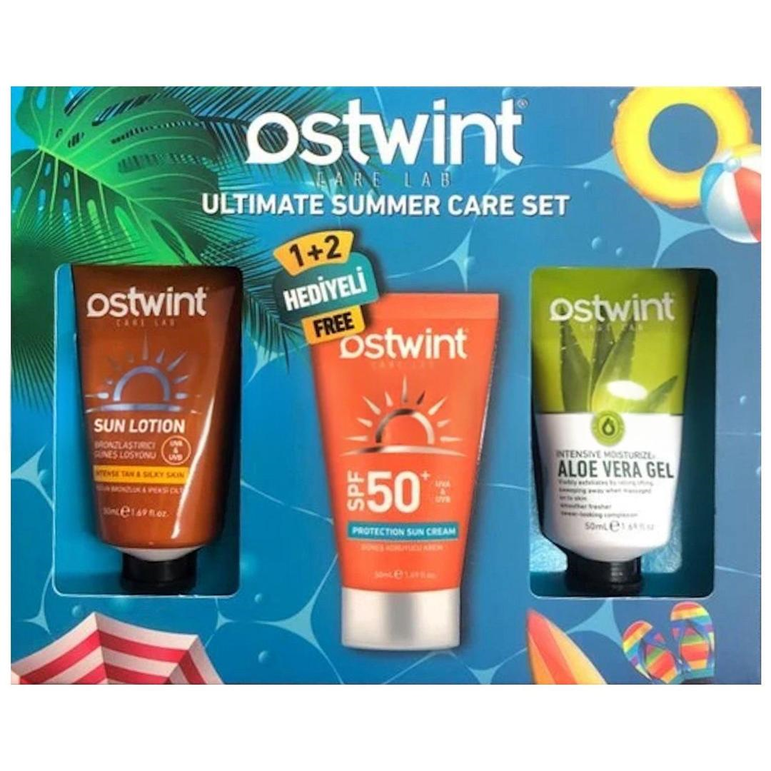 Ostwint Güneş Seti 3'lü - Güneş Kremi 50 ml + Bronzlaştırıcı 50 ml + Aloe Vera Jel 50 ml