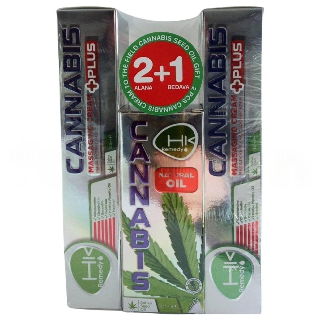 Hk Remedy Cannabis Masaj Kremi 100 ml + 100 ml + Cannabis Natural Oil 50 ml
