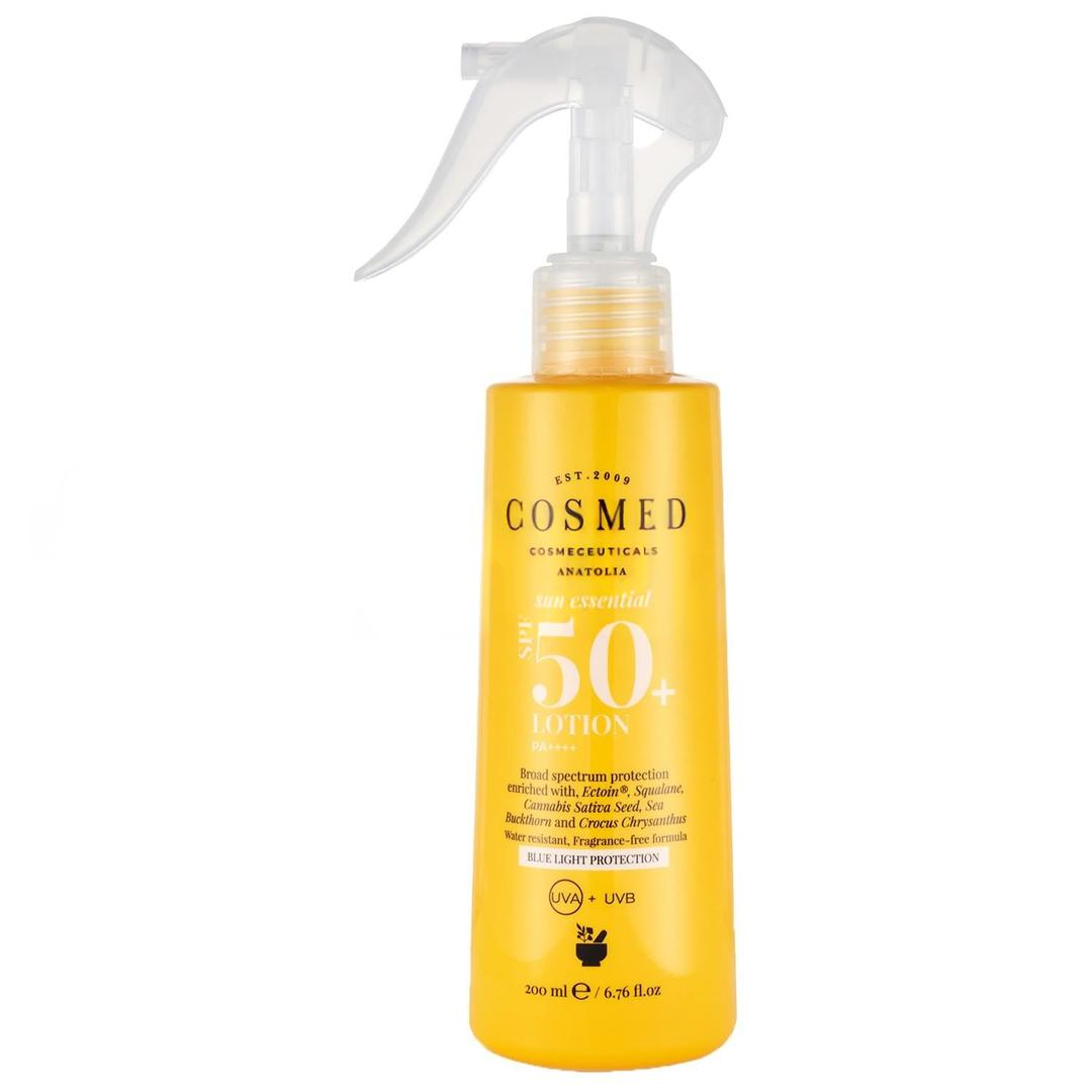 Cosmed Sun Essential Lotion SPF50 Tüm Cilt Tipleri için Aile Boy Yüz ve Vücut Sprey Güneş Kremi 200 ml
