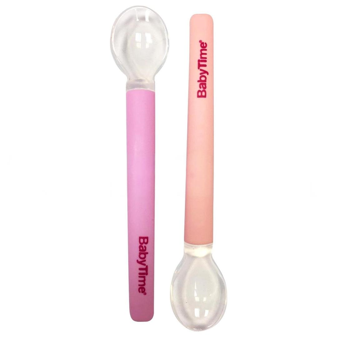 Baby Time BT113 Silikon Mama Kaşığı 2'li - Turuncu/Pembe