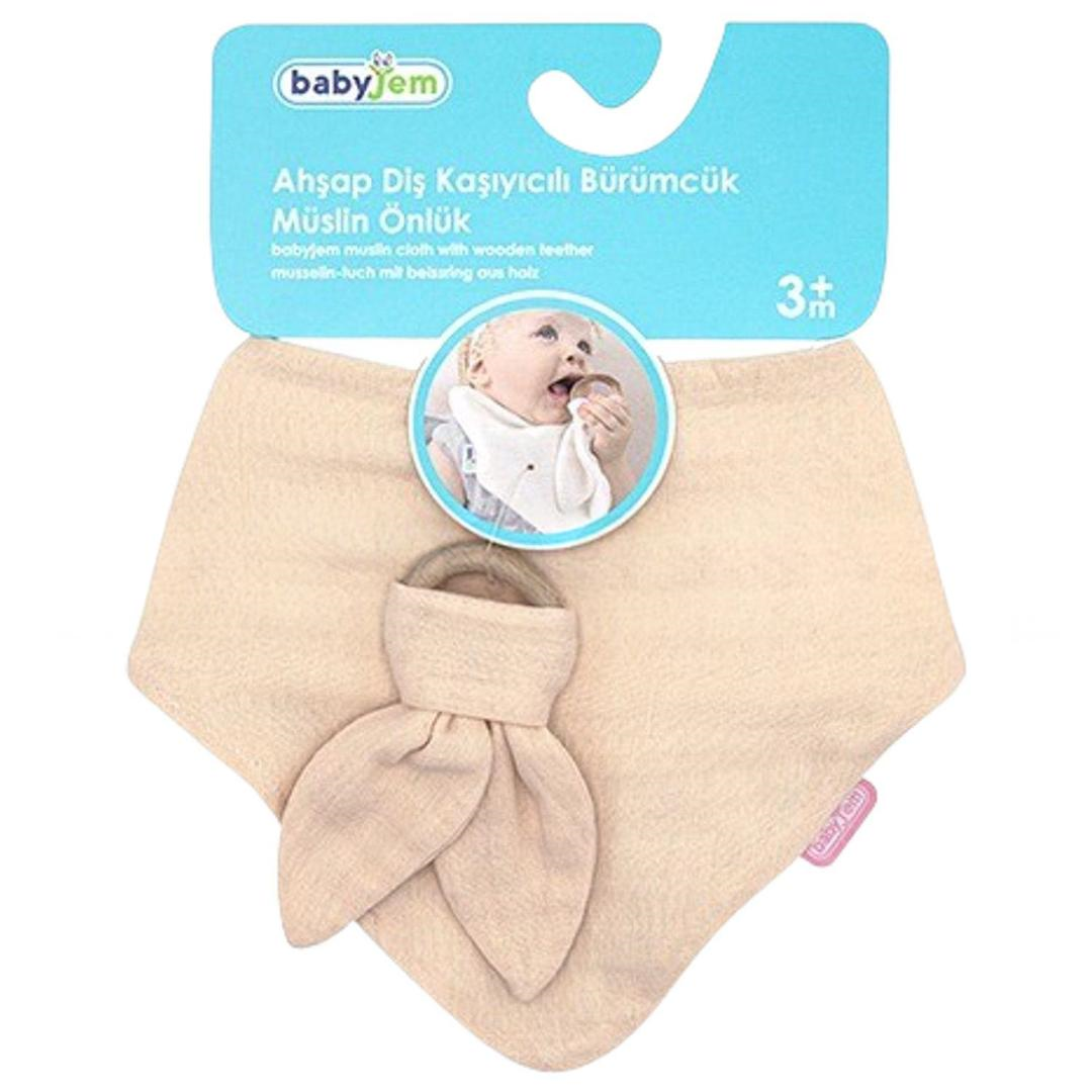Babyjem Ahşap Diş Kaşıyıcılı Bürümcük Müslin Önlük Somon 736