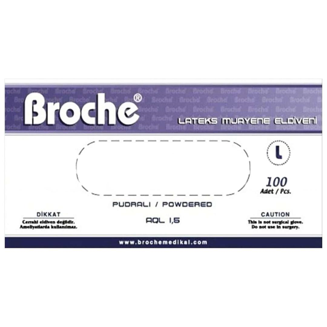 Broche Lateks Pudrasız Muayene Eldiveni Large 100'lü