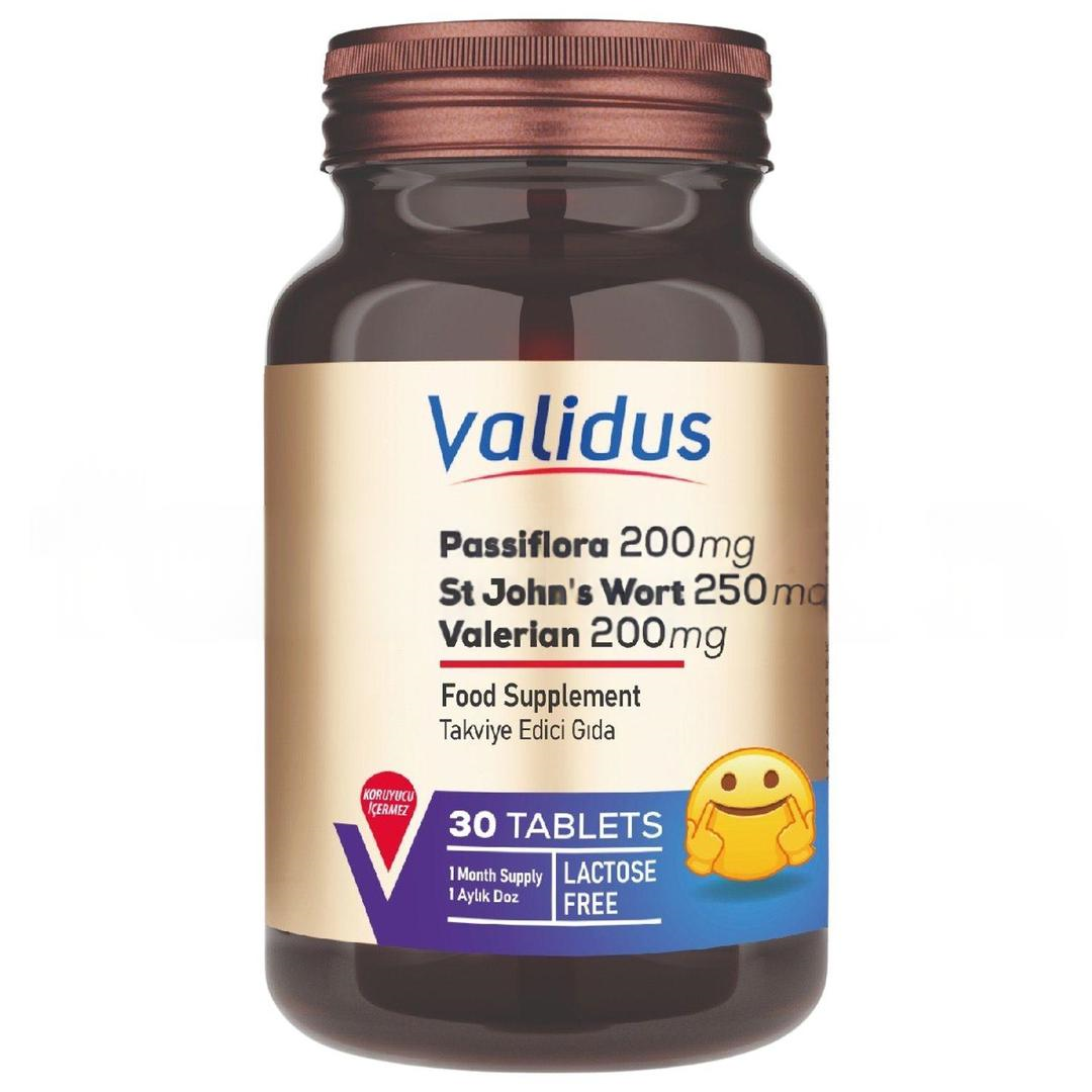 Validus Passiflora + Valerian + Lavander + Camomille + St. John's Wort + Melissa 30 Tablet