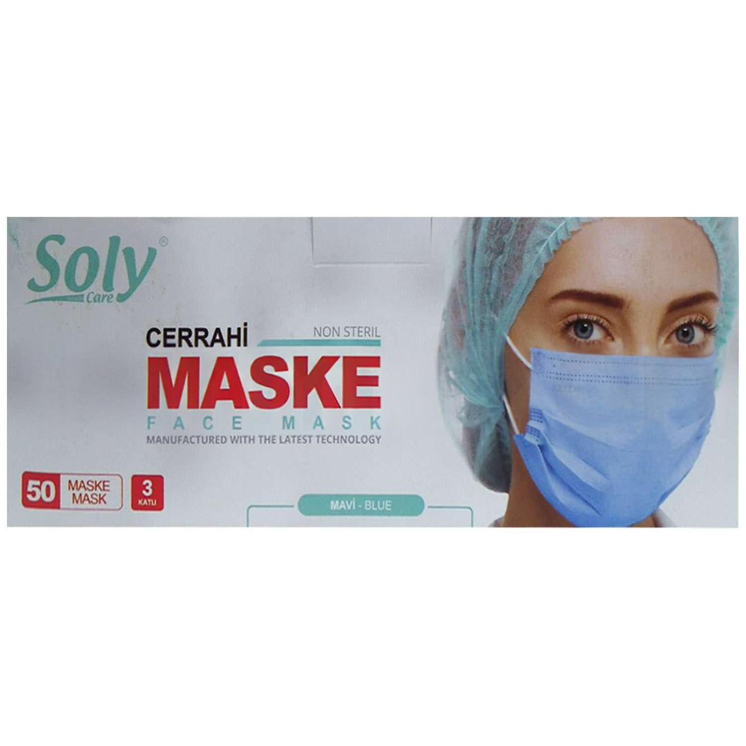 Soly 3 Katlı Full Ultrasonik Mavi Cerrahi Maske Telli 50'li