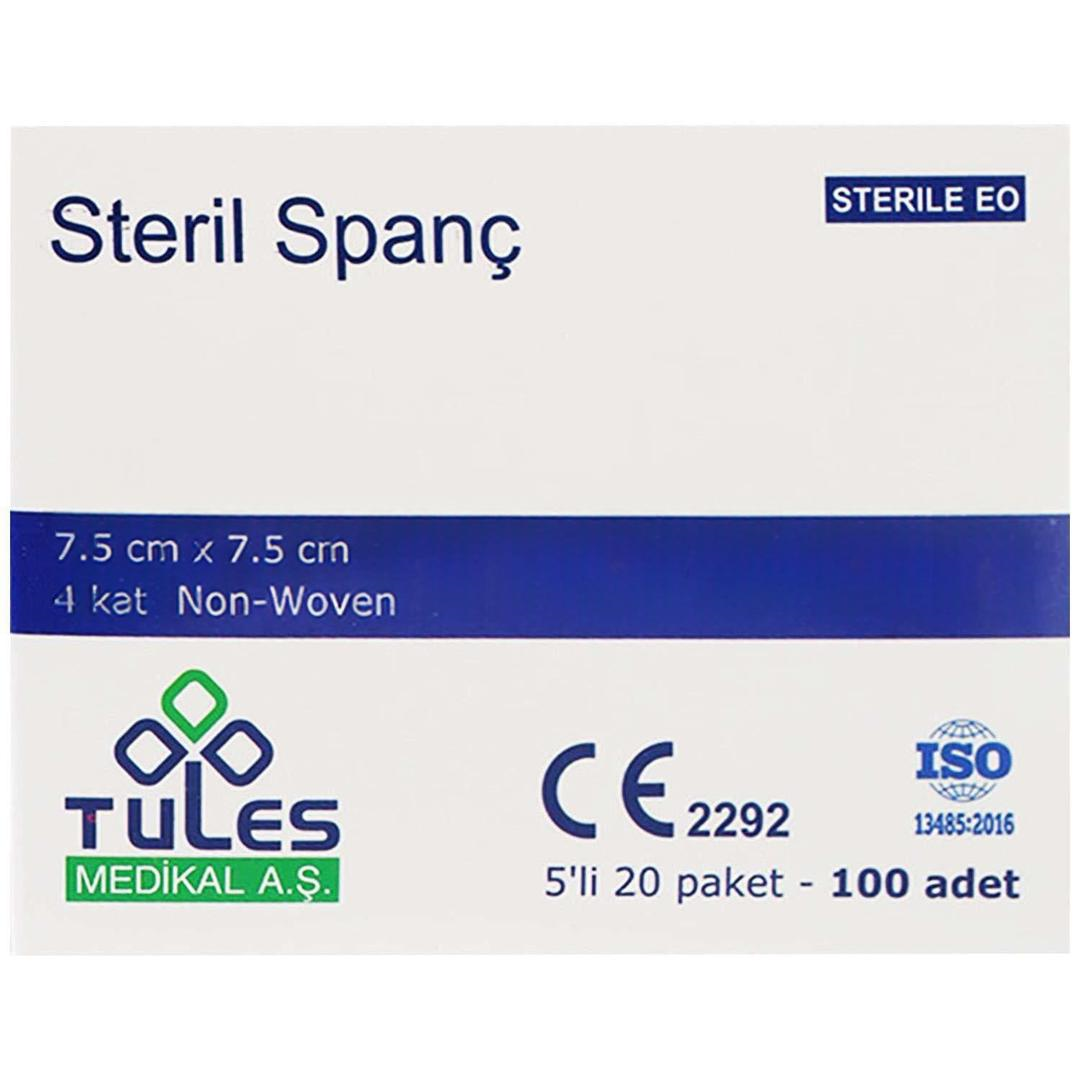 Tules Steril Spanç Non-Woven Kumaş Emici Kompres 7,5cm x 7,5cm 100 Adet