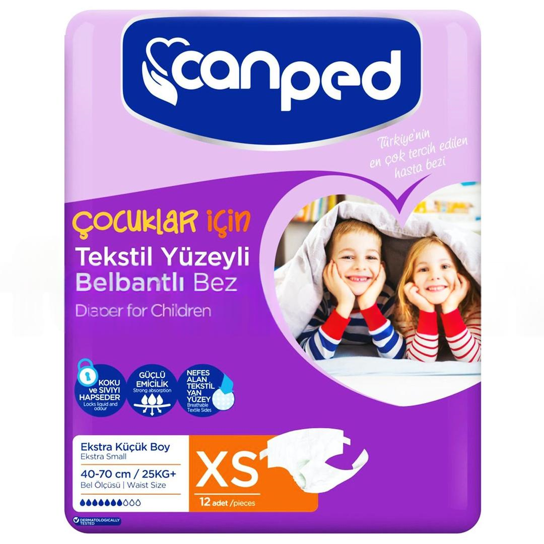 Canped Belbantlı Çocuklar İçin Tekstil Yüzey Hasta Bezi Extra Small 12'li