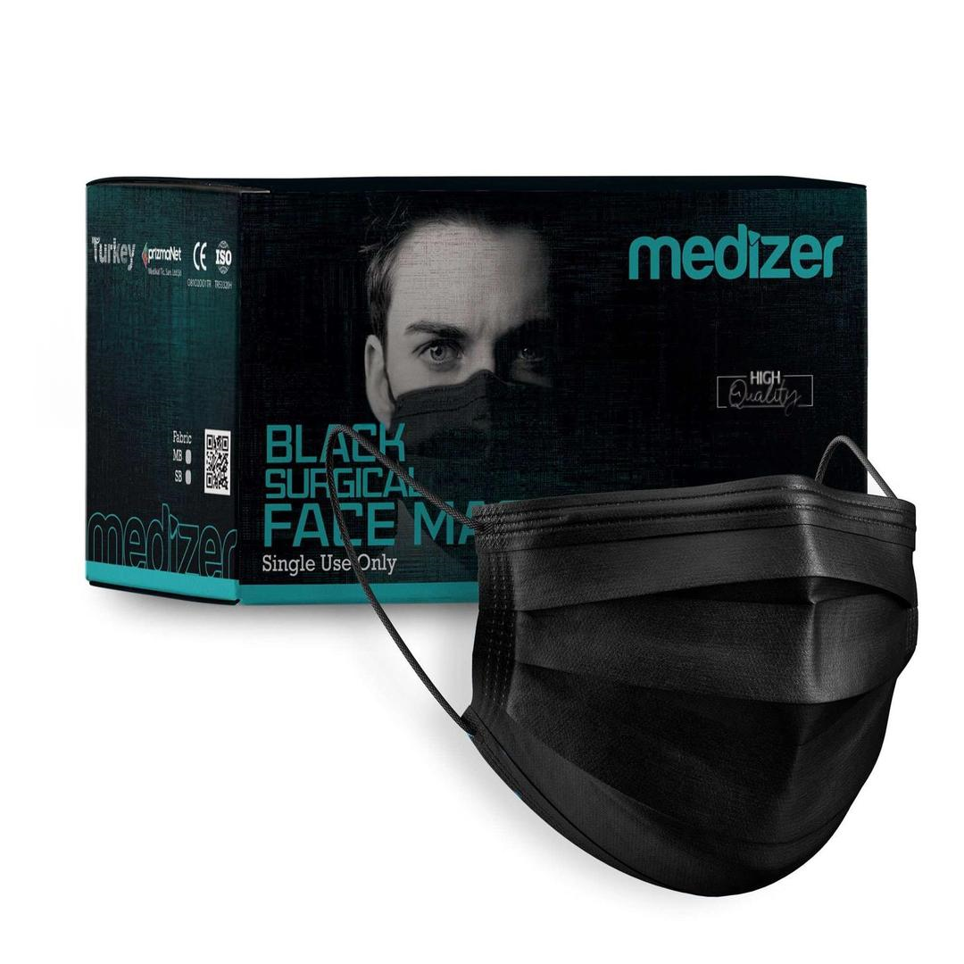 Medizer 3 Katlı Meltblown Siyah Cerrahi Maske Telli 50'li