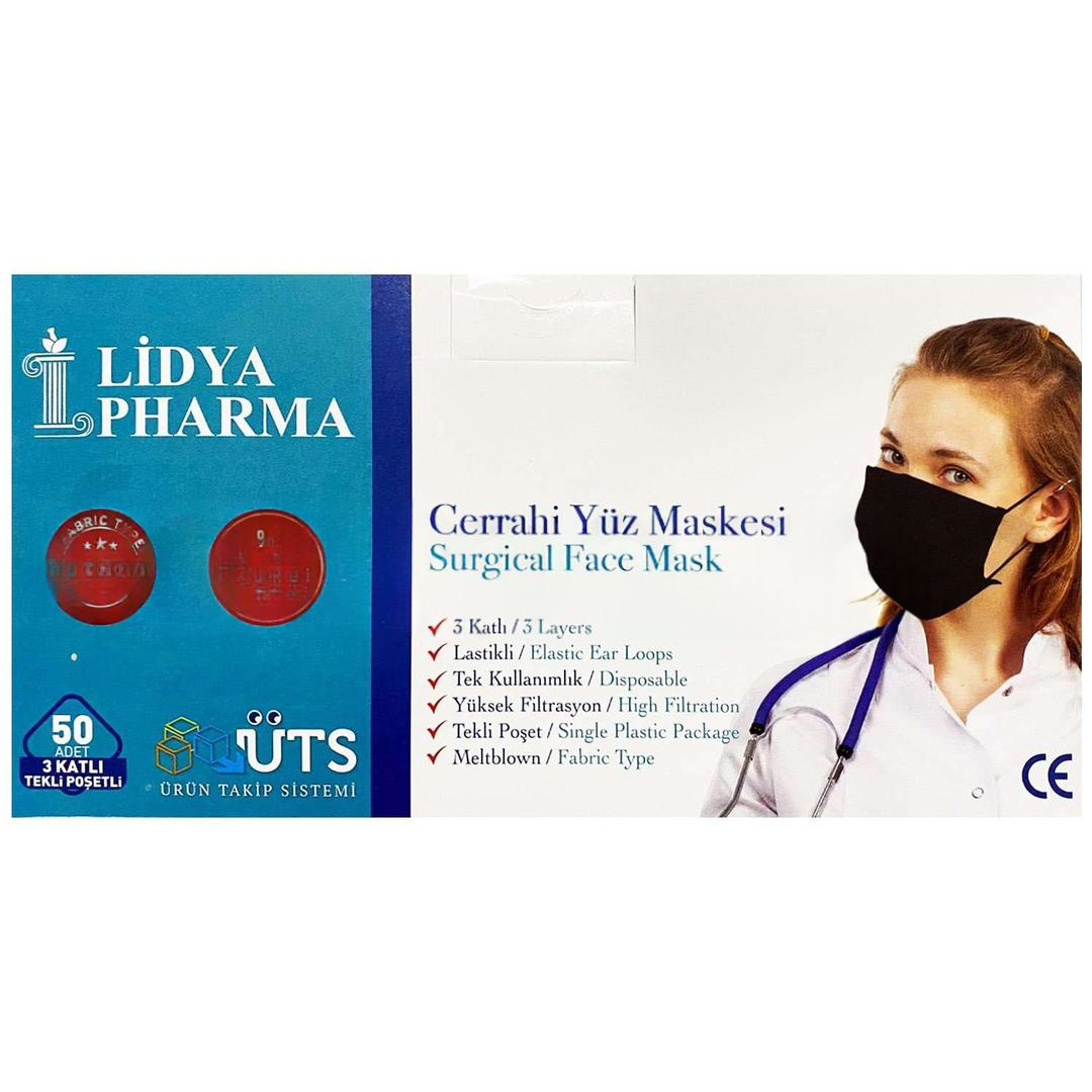 Lidya Pharma 3 Katlı Siyah Cerrahi Maske Telli 50'li