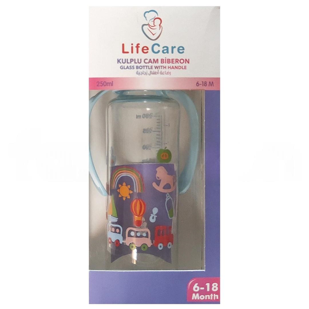 Life Care Kulplu Cam Biberon 250 ml Mavi