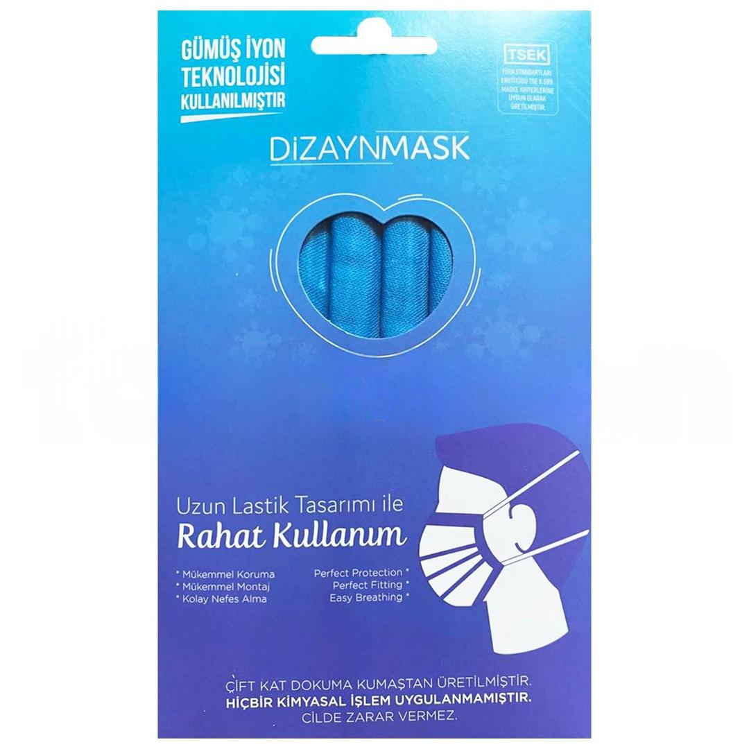 Dizayn Mask Gümüş İyonlu Yıkanabilir Bez Maske Mavi Large Yetişkin