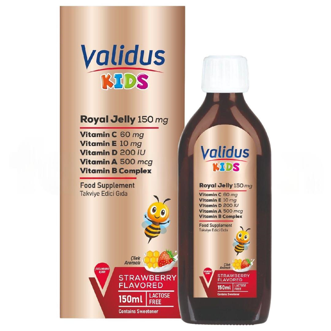 Validus Royal Jelly Vitamin B12 + Vitamin B3 + Vitamin D3 + Vitamin C + Folic Acid Şurup 150 ml