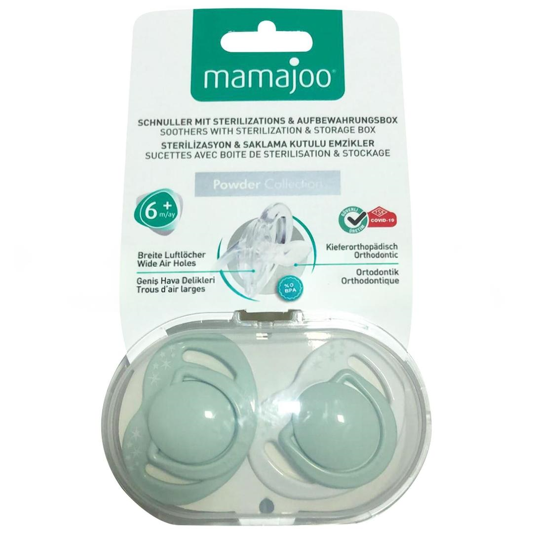 Mamajoo Powder Ortodontik Emzik & Sterilizasyon Saklama Kutulu 6 Ay+ 2'li - Yeşil