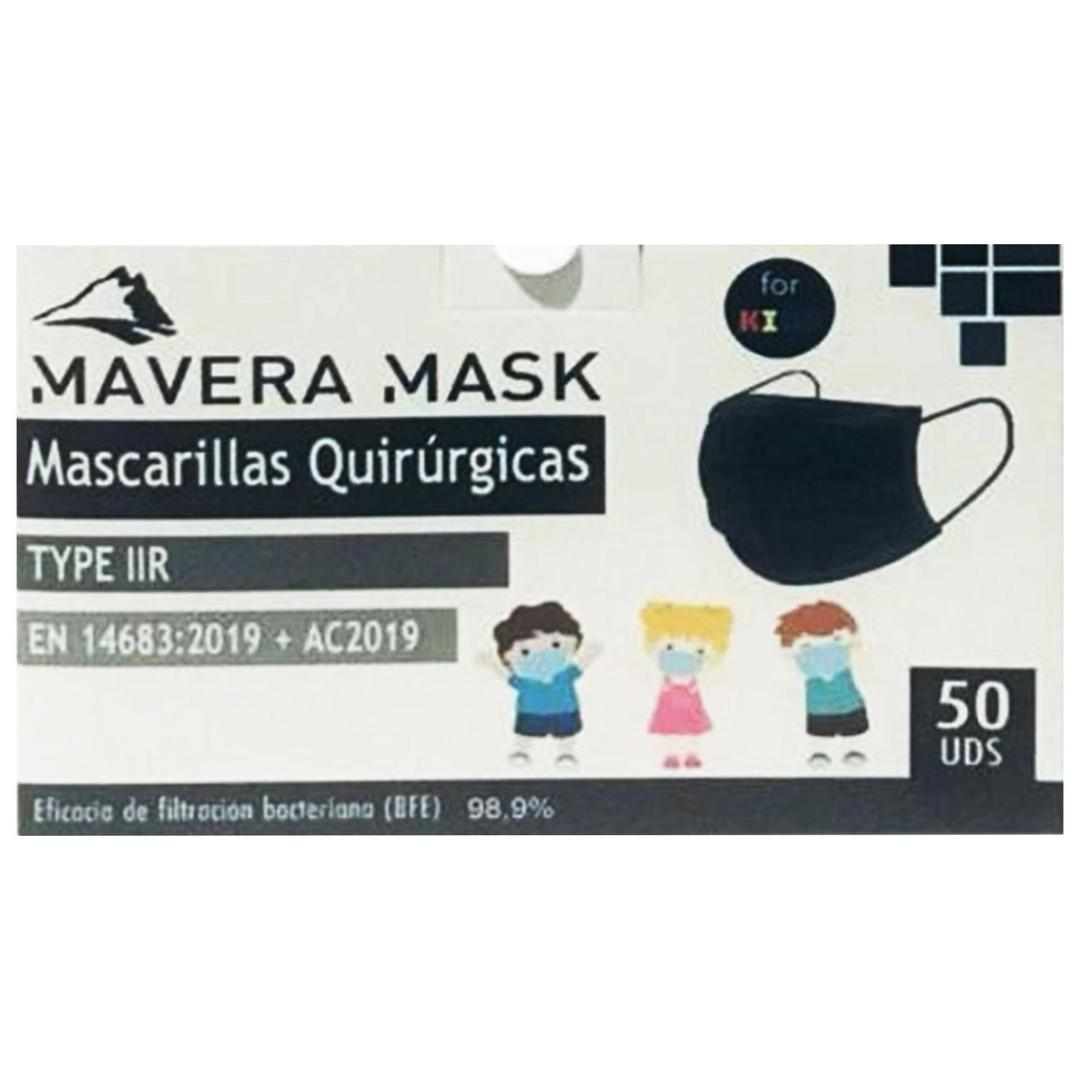 Mavera 3 Katlı 10'lu Paketlenmiş Siyah Çocuk Cerrahi Çocuk Maske Telli 50'li (ÜTS Kayıtlı)
