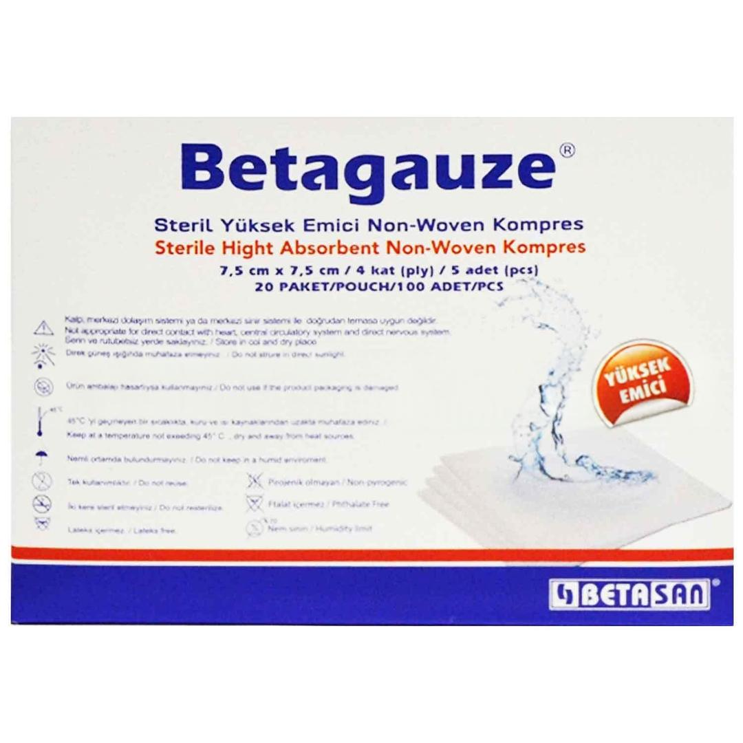 Betagauze 4 Katlı Steril Yuksek Emici Non-Woven Kompres 7.5x7.5 cm