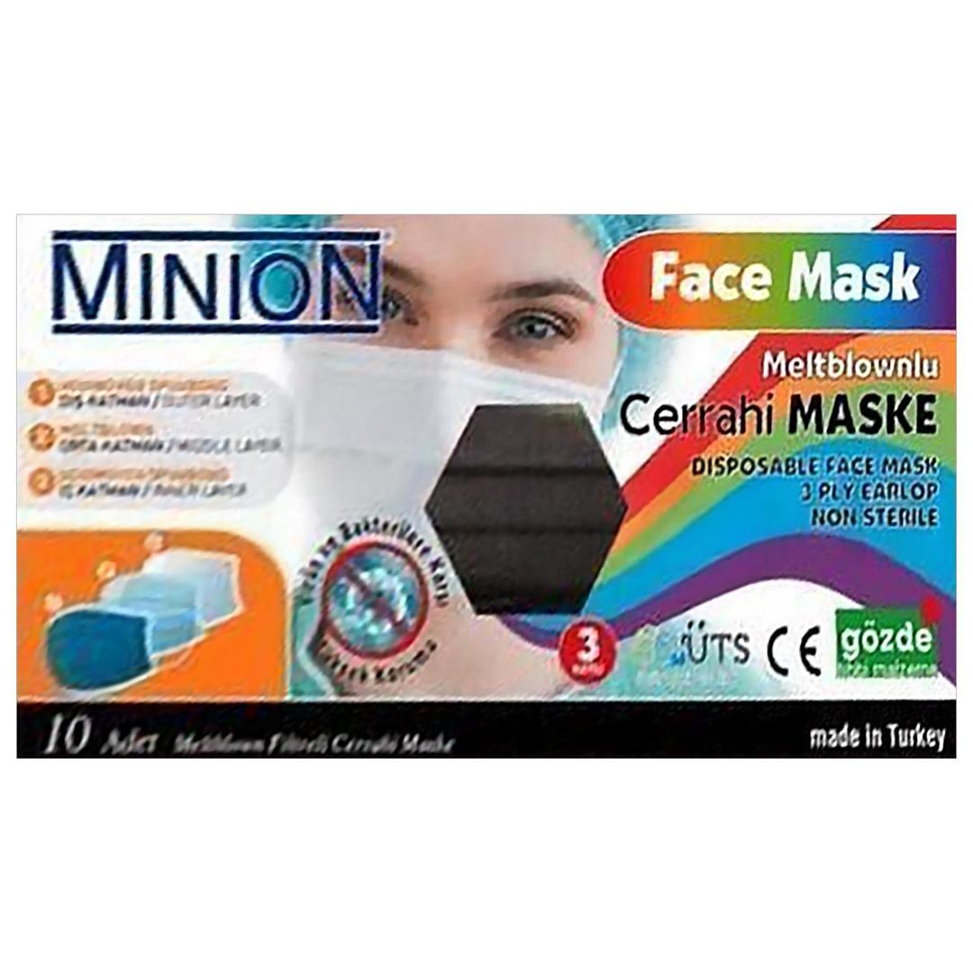 Minion 3 Katlı Meltblown Siyah Cerrahi Maske Telli 10'lu