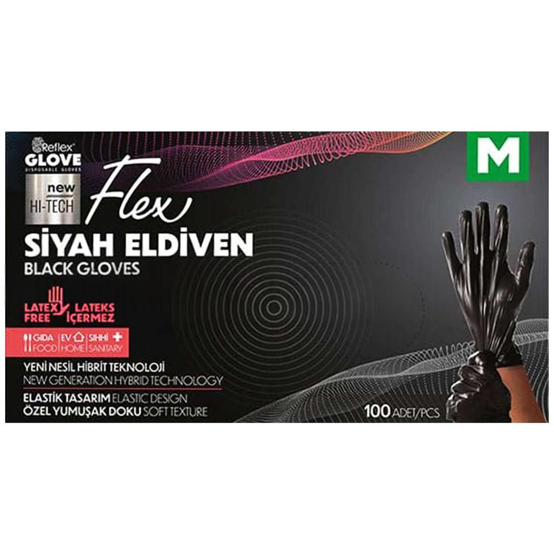 Reflex Flex Siyah Pudrasız TPE Eldiven Medium 100'lü