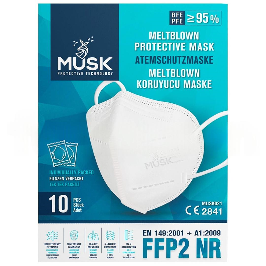 Musk Protective 5 Katlı FFP2 N95 Beyaz Burun Klipsli Koruyucu Maske 10'lu