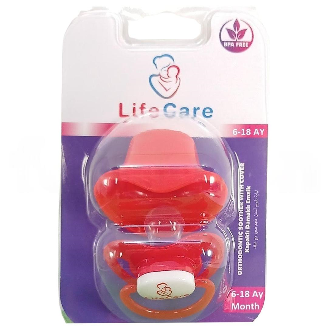 Life Care Baby Koruma Kapaklı Damaklı Ortodontik Emzik 2 Numara 6-18 Ay Kırmızı