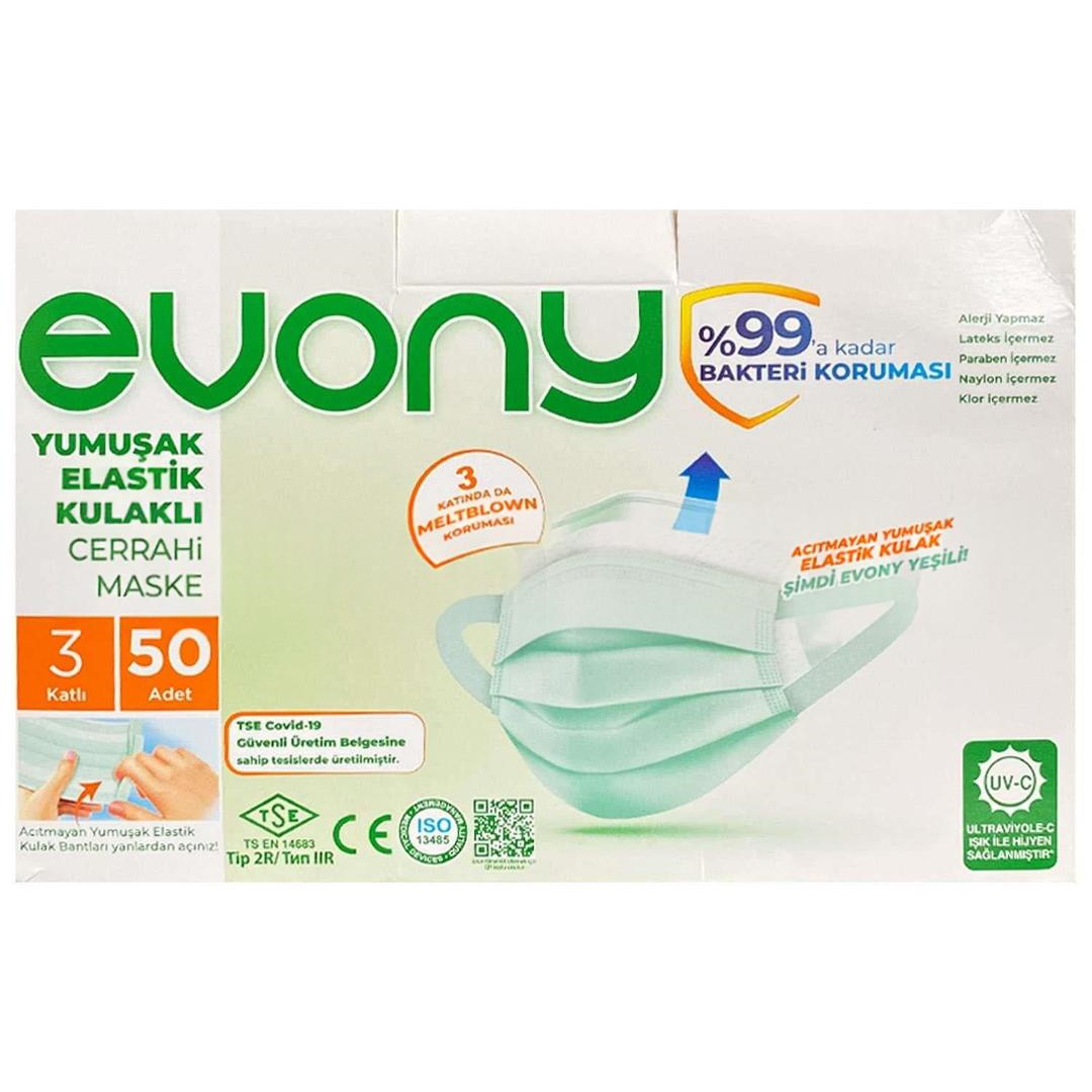 Evony 3 Katlı Ultrasonik Cerrahi Maske Telli 50'li (ÜTS Kayıtlı)