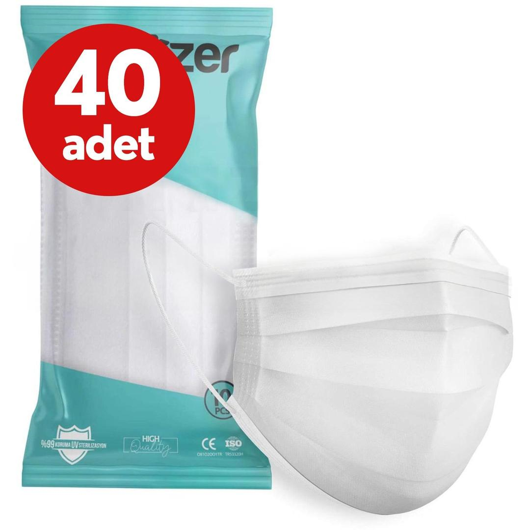 Medizer 3 Katlı Meltblown Beyaz Cerrahi Maske Telli 10'lu - 40 Adet