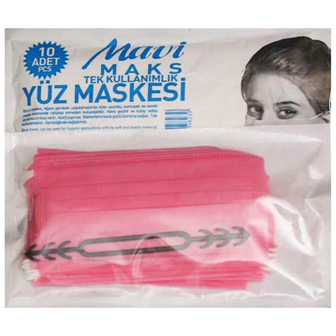 Mavi Maske 3 Katlı Full Ultrasonik Pembe Cerrahi Maske Telli 10'lu