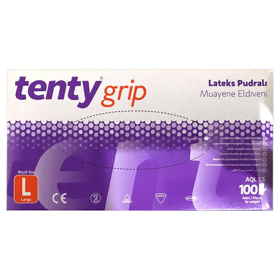 Tenty Grip Lateks Pudralı Muayene Eldiveni Large 100 Adet