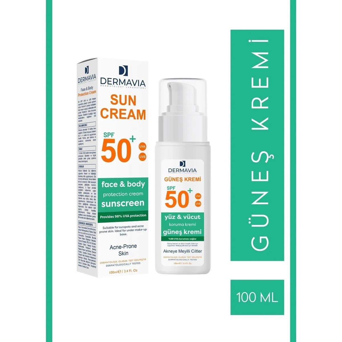 DERMAVIA GÜNEŞ KREMİ SPF50+ 100ML AKNEYE MEYİLLİ CİLTLER