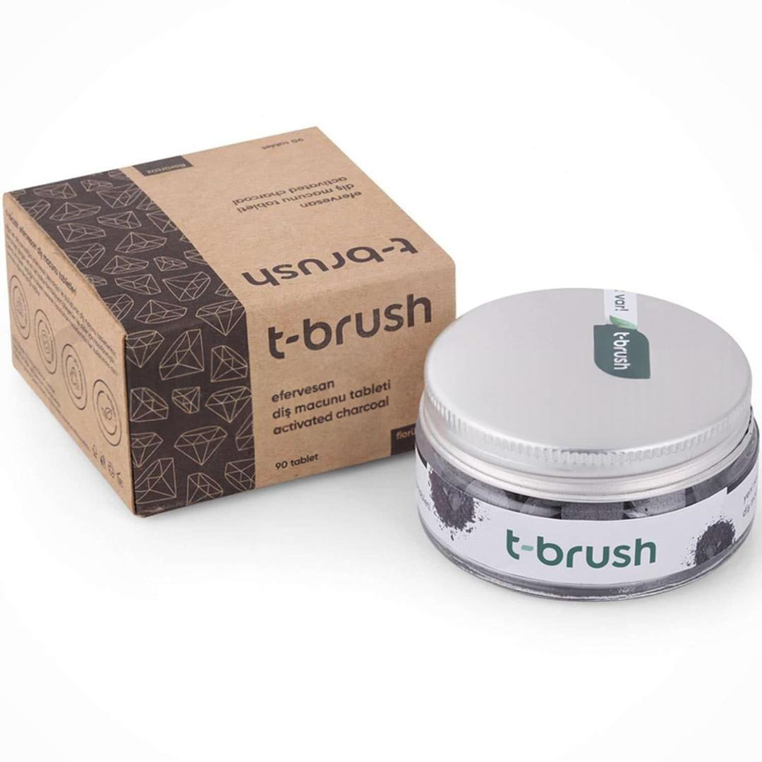 T-Brush Efervesan Diş Macunu Tableti 90 Adet Florürlü Charcoal Aromalı
