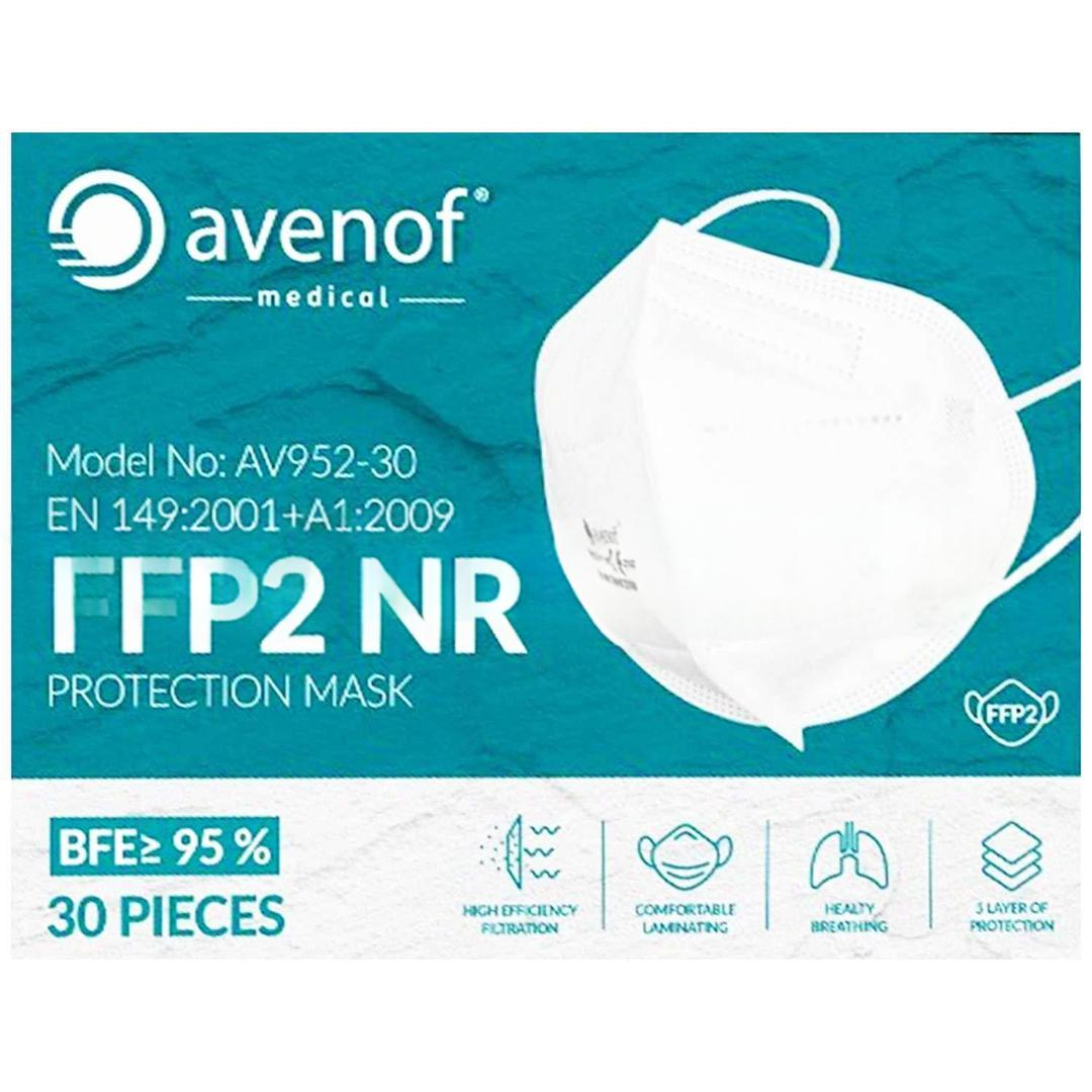 Avenof 5 Katlı FFP2 NR N95 Ventilsiz Beyaz Koruyucu Maske Burun Klipsli - 30 Adet