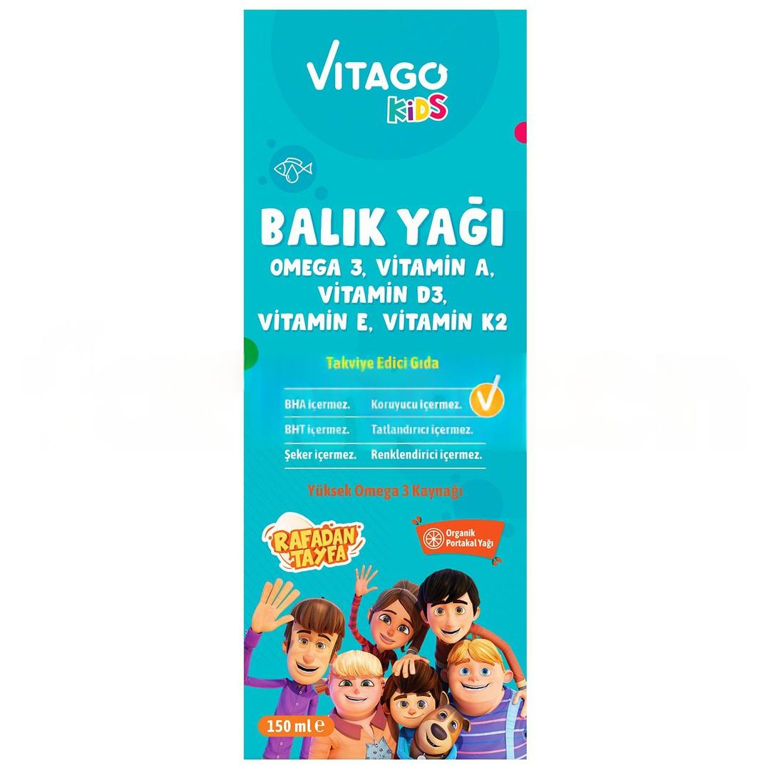 Vitago Kids Balık Yağı Omega 3 Vitamin A D3 E K2 İçeren Şurup 150 ml