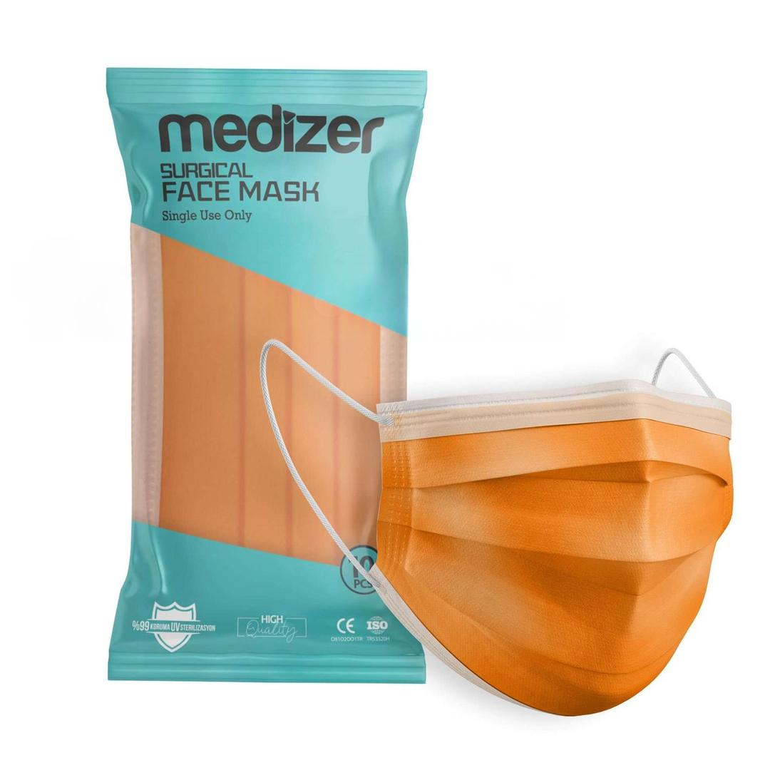 Medizer 3 Katlı Meltblown Turuncu Cerrahi Maske Telli 10'lu - 30 Adet