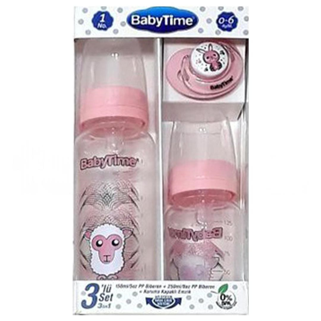 Baby Time BT207 3'lü Cam Biberon Seti - Pembe