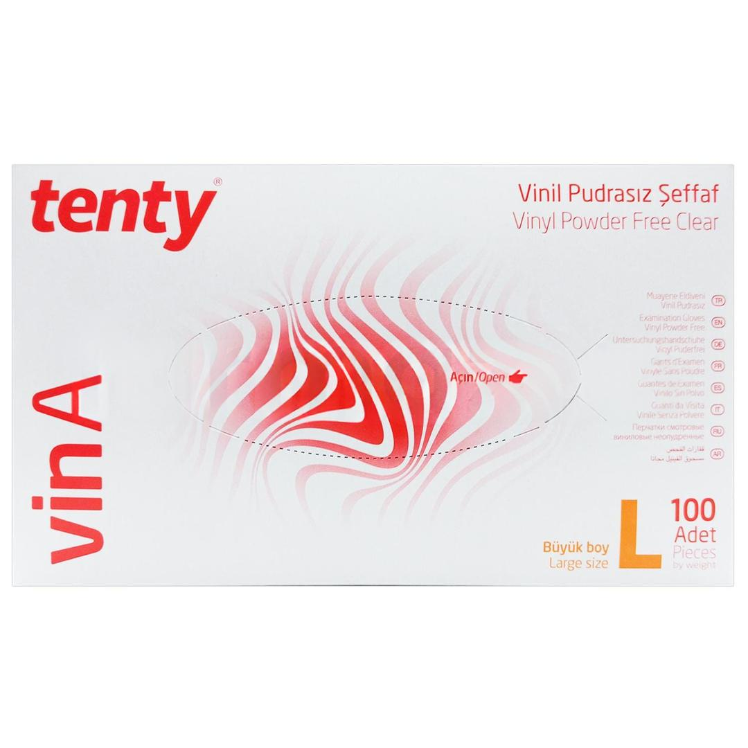 Tenty Vina+ Vinil Pudrasız Muayene Eldiveni Large 100'lü