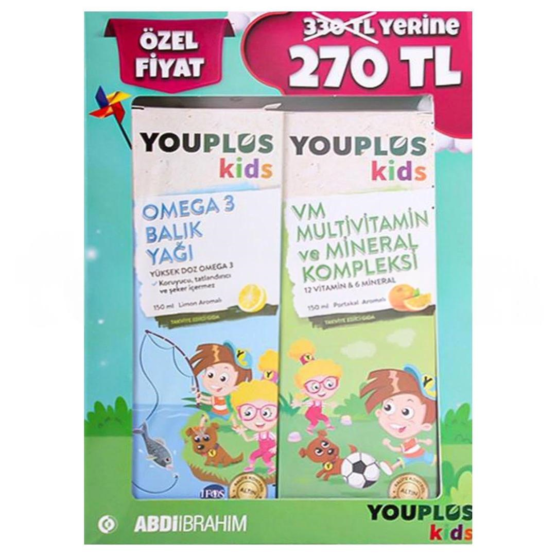 Youplus Kids Omega 3 Balık Yağı 150 ml + Kids VM 150 ml - 270 TL Özel Fiyat Etiketli