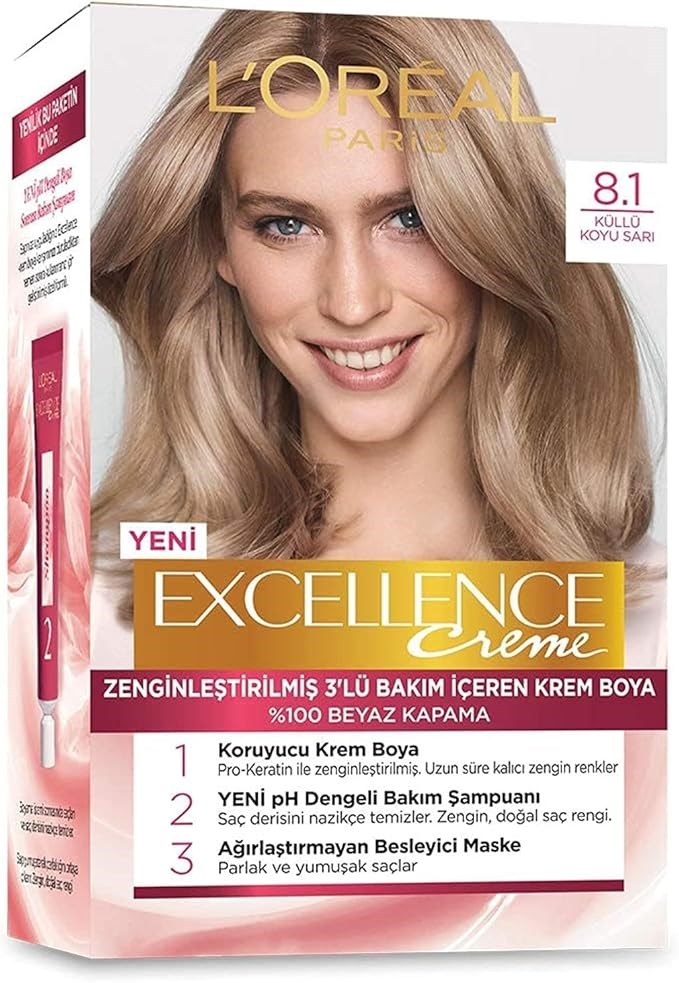 Loreal Excellence Creme Koyu Sarı Küllü 8.1 Saç Boyası