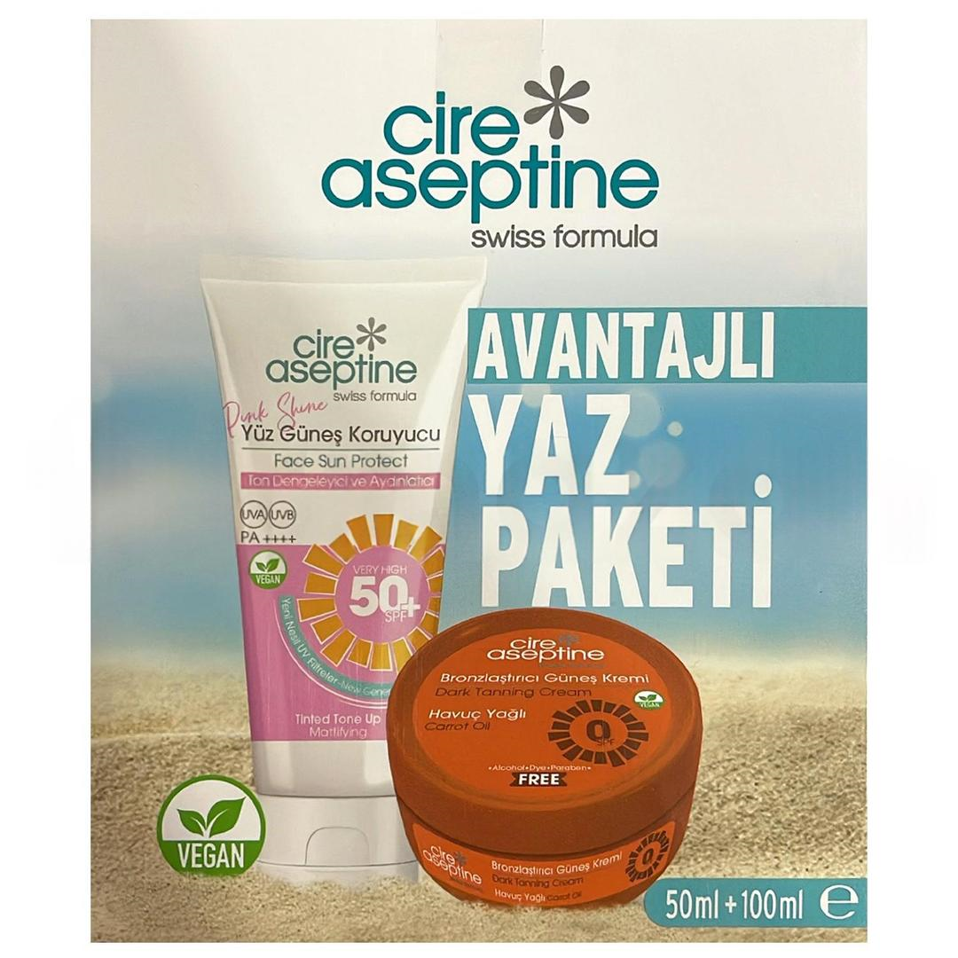 Cire Aseptine Avantajlı Yaz Paketi - Pink Shine Ton Dengeleyici ve Aydınlatıcı Yüz Güneş Koruyucu 50 ml + Bronzlaştırıcı 100 ml
