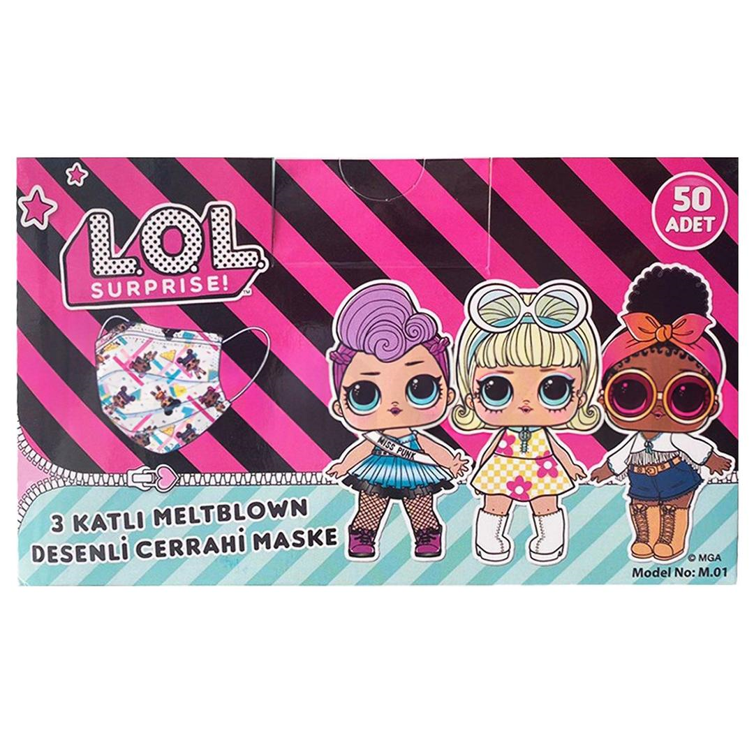 LOL Surprise 3 Katlı Meltblown Cerrahi Çocuk Maskesi Yüksek Korumalı Telli 50'li