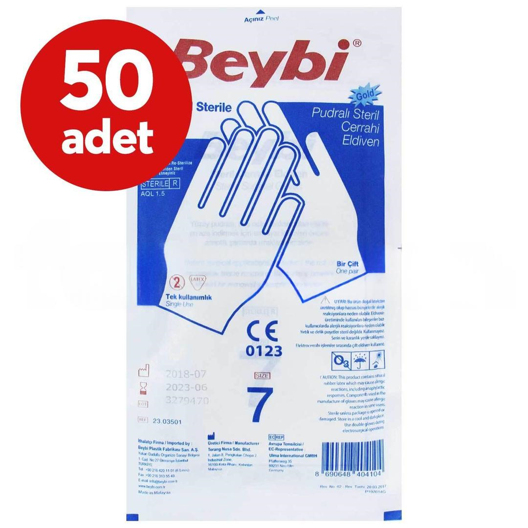 Beybi Pudralı Steril Eldiven Gold No: 7 50 Adet