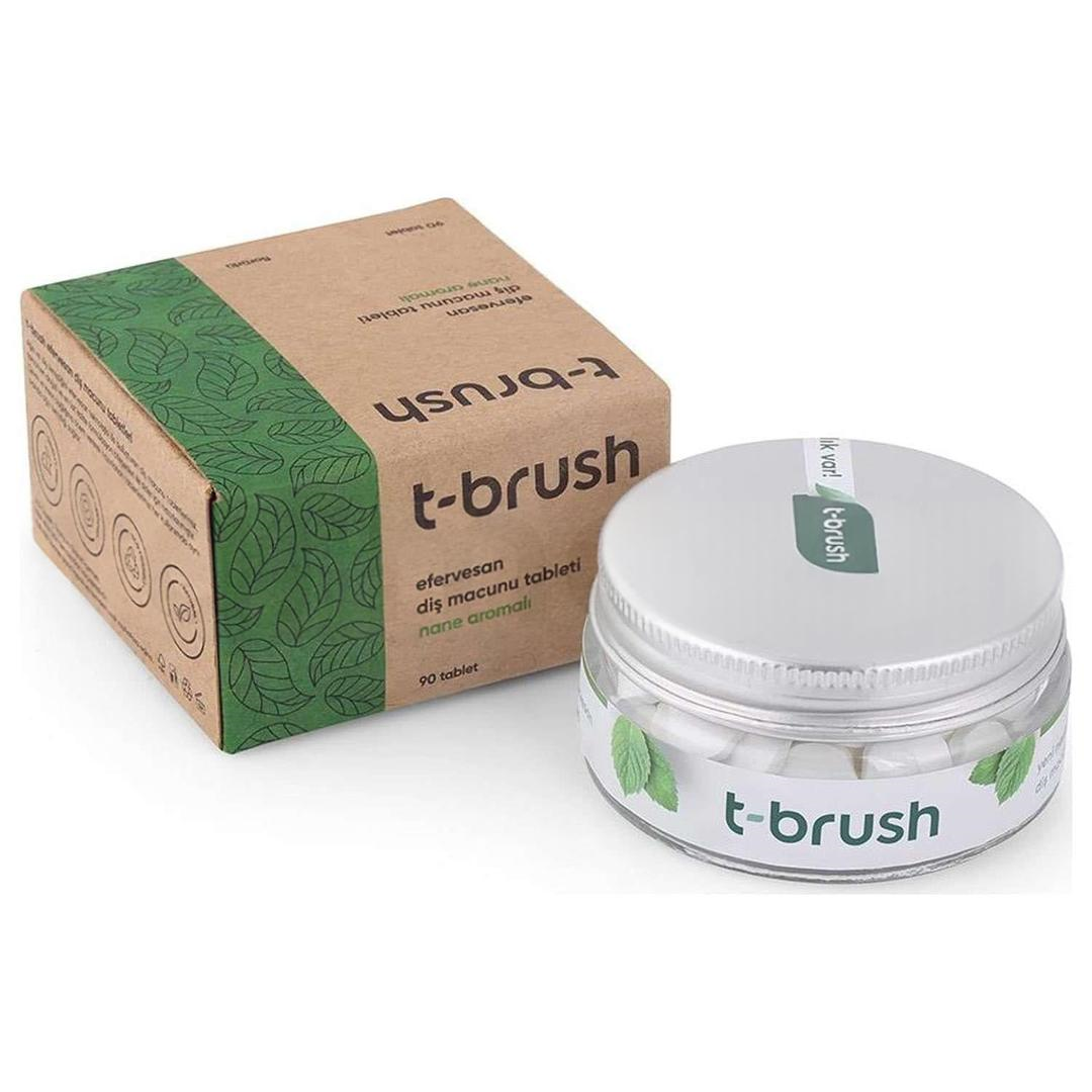 T-Brush Efervesan Diş Macunu Tableti 90 Adet Florürsüz Nane Aromalı