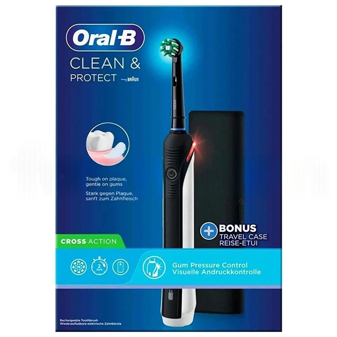 Oral-B Clean Protect Şarj Edilebilir Diş Fırçası Cross Action Siyah + Bonus Travel Case
