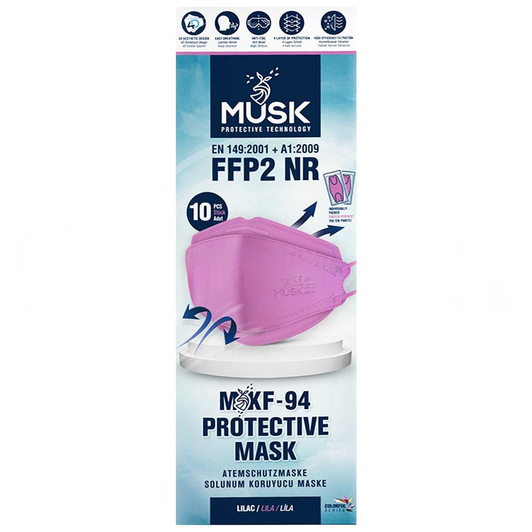 Musk FFP2 KF94 Lila Kore Tipi Koruyucu Maske 10'lu