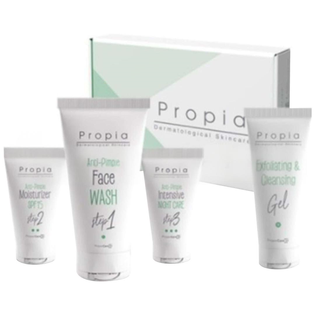 Propia İlk Akne Seti - Yıkama Jeli 150 ml + Nemlendirici Krem 40 ml + Gece Onarıcı Krem 40 ml + Peeling Hediye