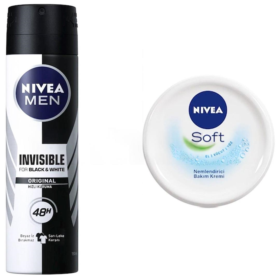 Nivea Invisible Black & White Orijinal Deodorant For Men 150 ml + Nivea Soft Nemlendirici Krem 50 ml