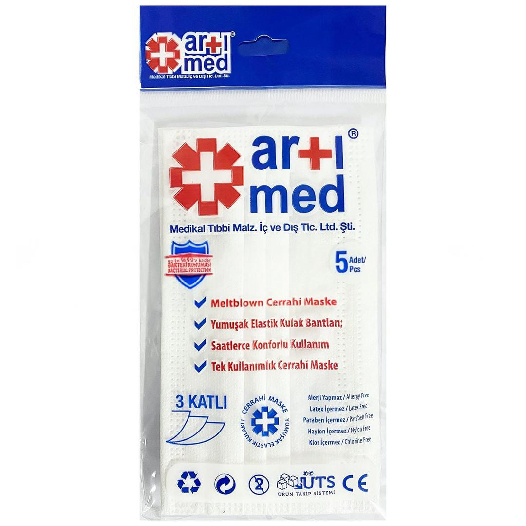 Artımed 3 Katlı Meltblown Kulak Bantlı Ultrasonik Cerrahi Maske Telli 5'li (ÜTS Kayıtlı)