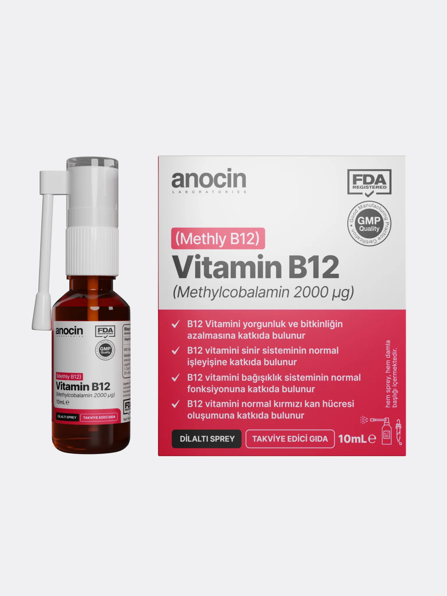 Anocin Vitamin B12 Methylcobalamin 2000 mcg 10 ml Sprey