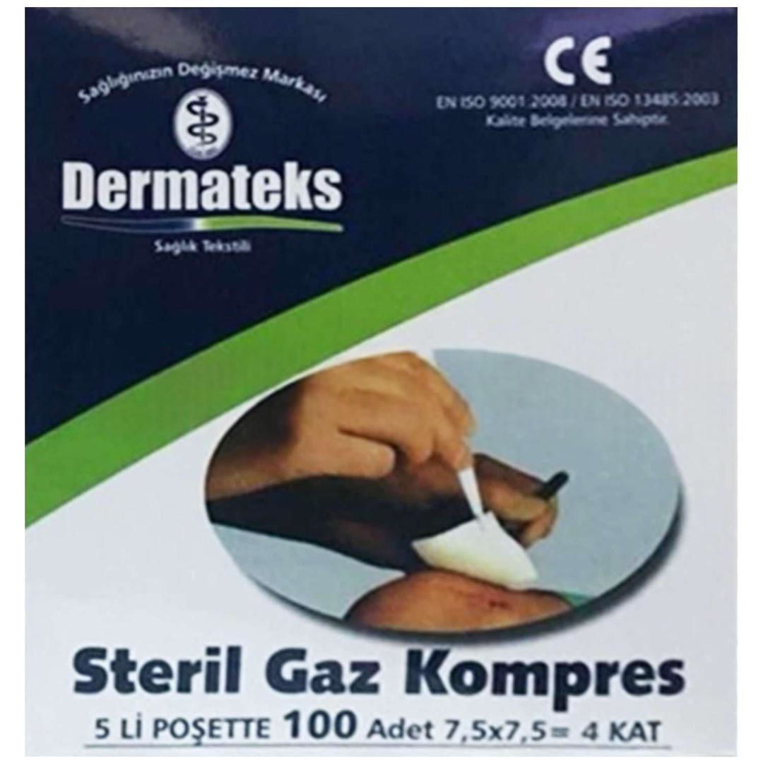 Dermateks 4 Kat Steril Gaz Kompres 5'li Zarf 7,5x7,5 cm - 100 Adet