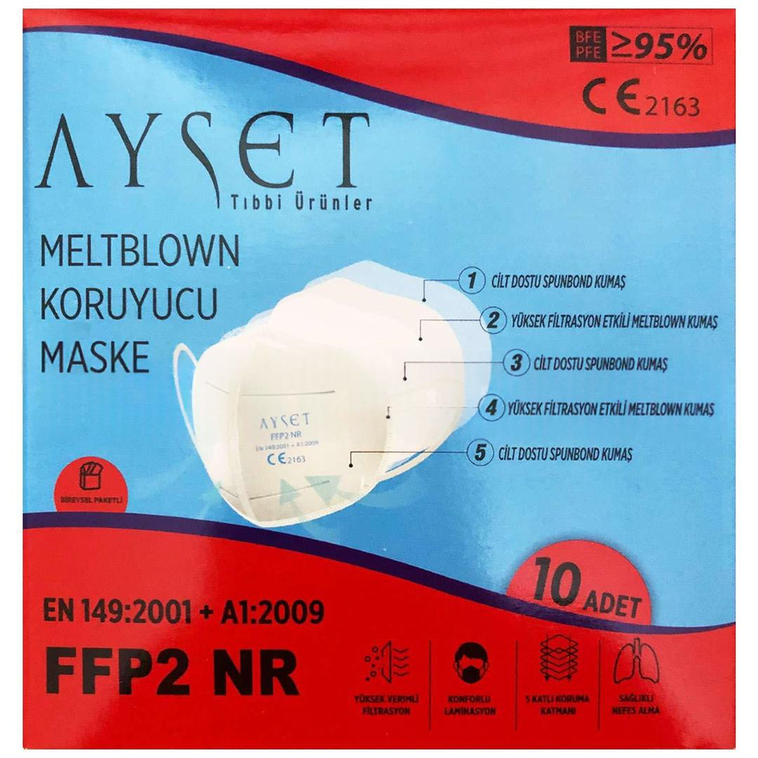 Ayset 5 Katlı FFP2 NR N95 Ventilsiz Klipsli Turkuaz Çocuk Koruyucu Maske 10'lu