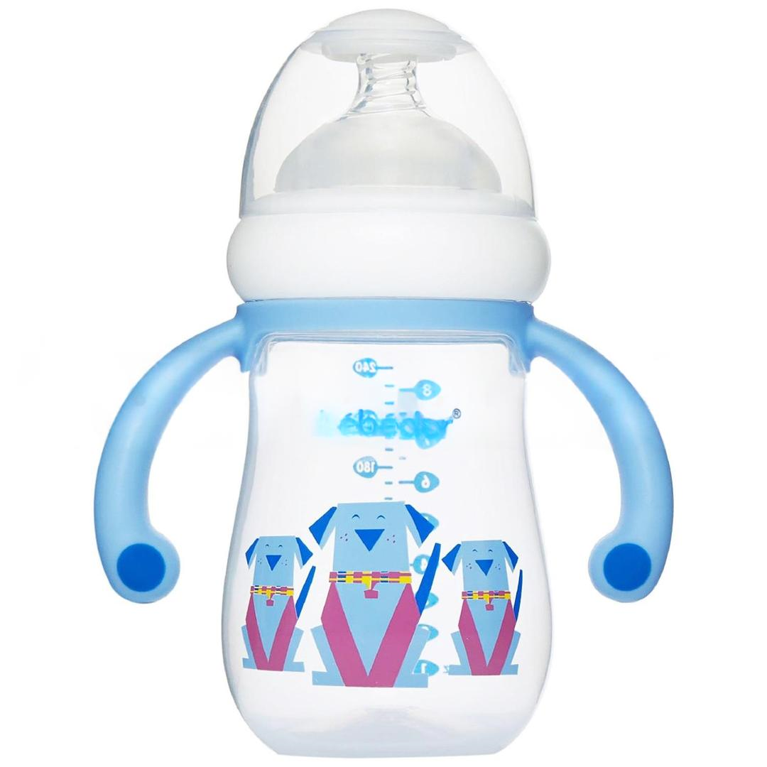 Bebedor Geniş Ağızlı Kulplu PP Biberon Antikolik Sistem Mavi 240 ml