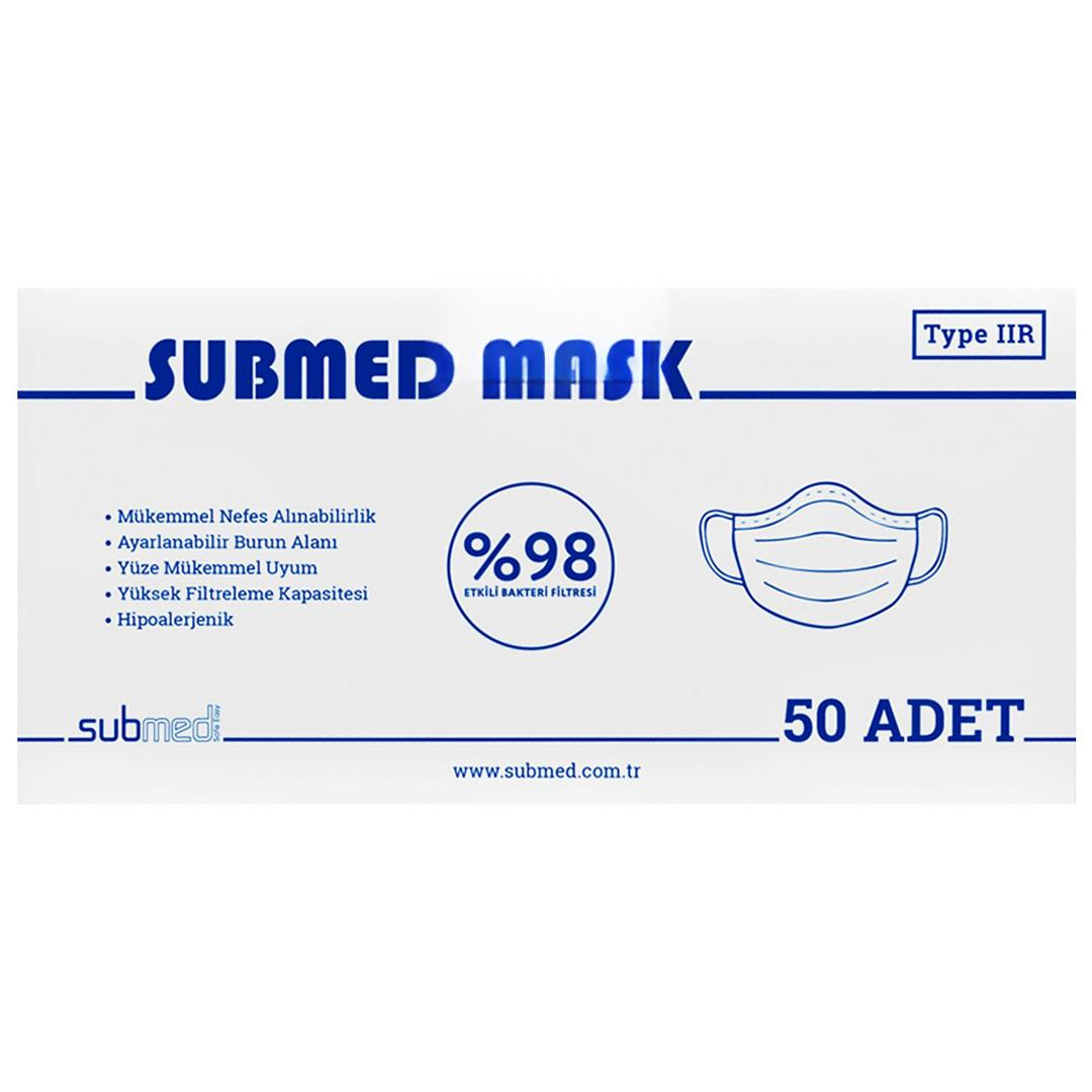 Submed 3 Katlı Type 2R Mavi Cerrahi Maske Telli 50'li